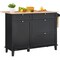 Wood Color and Black Solid Wood MDF Kitchen Island with Drawers and Trash Cabinet